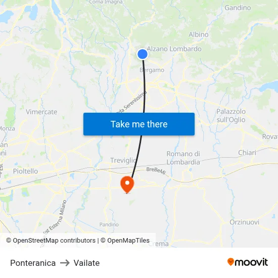 Ponteranica to Vailate map