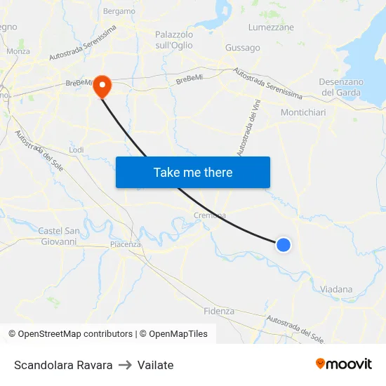 Scandolara Ravara to Vailate map
