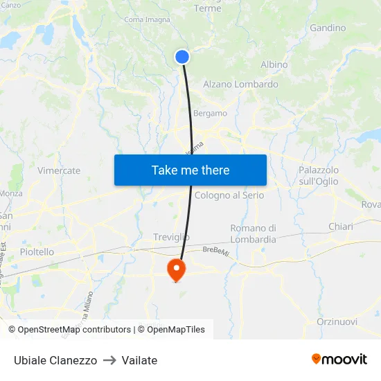 Ubiale Clanezzo to Vailate map
