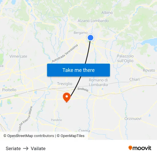 Seriate to Vailate map