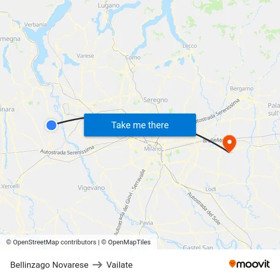 Bellinzago Novarese to Vailate map