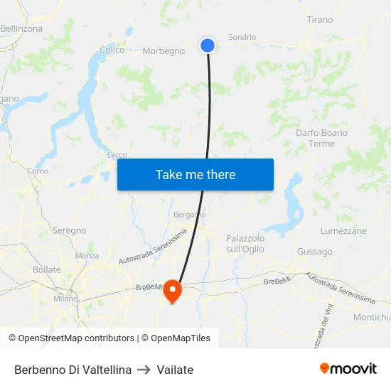 Berbenno Di Valtellina to Vailate map