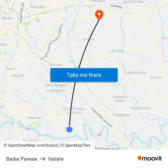 Badia Pavese to Vailate map