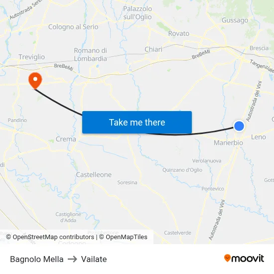 Bagnolo Mella to Vailate map