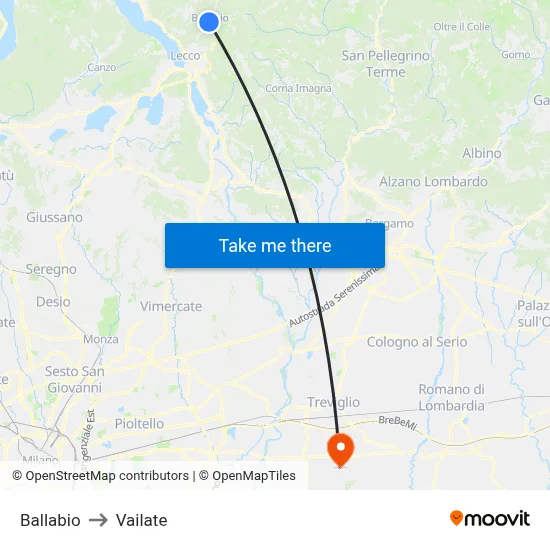 Ballabio to Vailate map