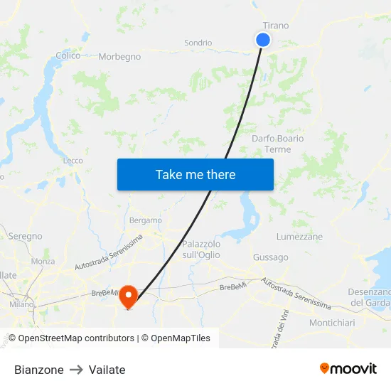 Bianzone to Vailate map