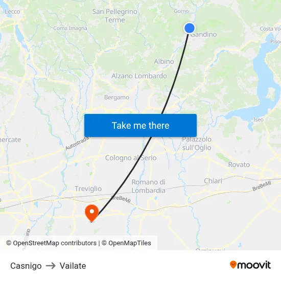 Casnigo to Vailate map