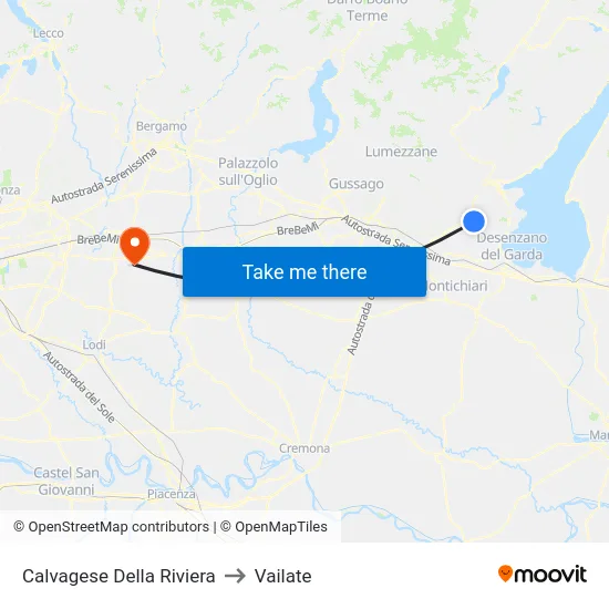 Calvagese Della Riviera to Vailate map