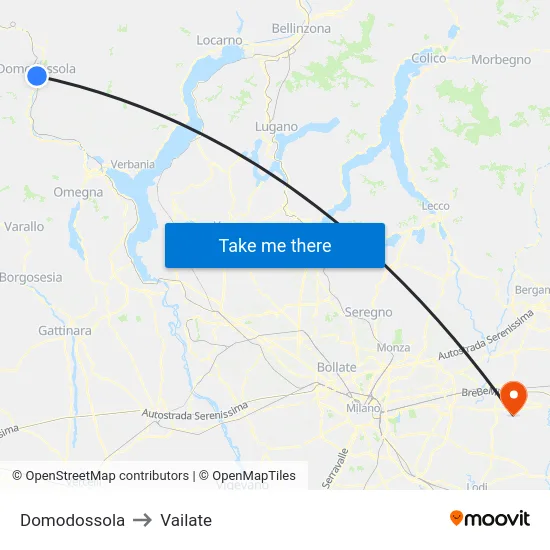 Domodossola to Vailate map