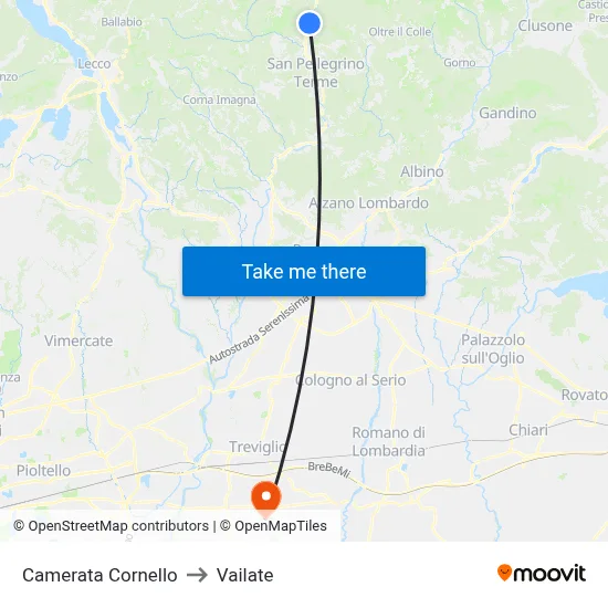 Camerata Cornello to Vailate map