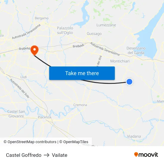 Castel Goffredo to Vailate map