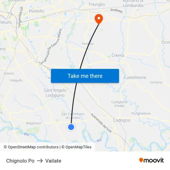 Chignolo Po to Vailate map