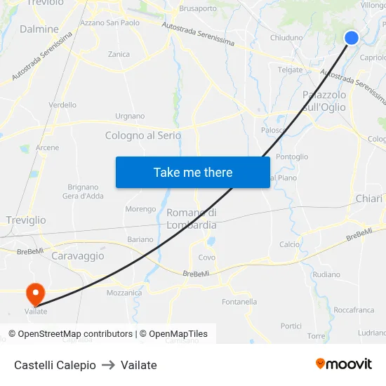 Castelli Calepio to Vailate map