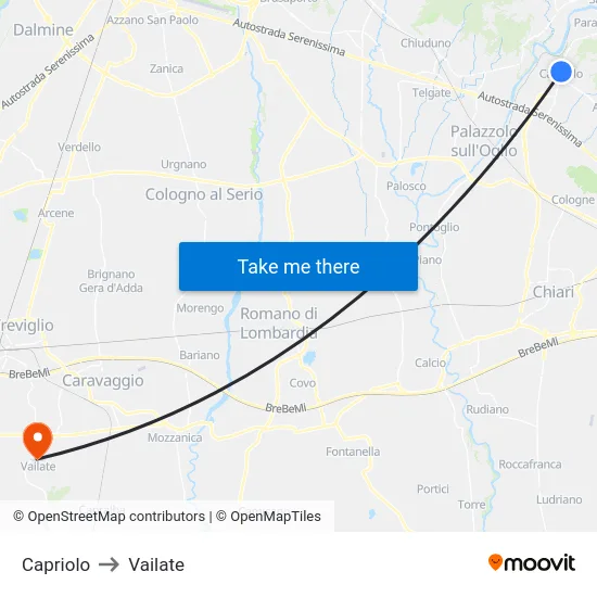 Capriolo to Vailate map