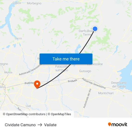 Cividate Camuno to Vailate map