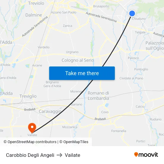 Carobbio Degli Angeli to Vailate map