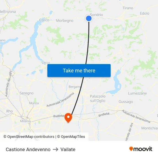 Castione Andevenno to Vailate map