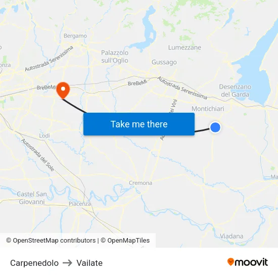 Carpenedolo to Vailate map