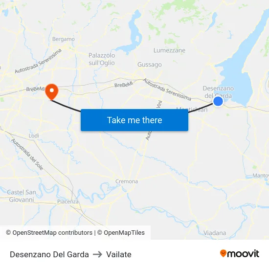 Desenzano del Garda to Vailate map