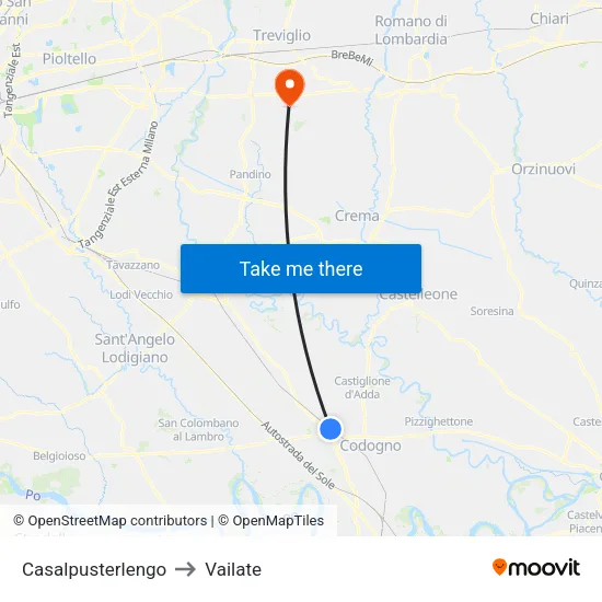 Casalpusterlengo to Vailate map
