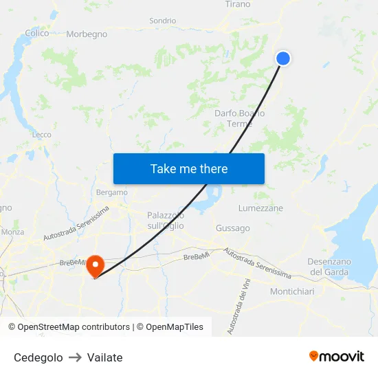 Cedegolo to Vailate map