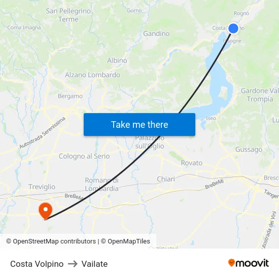 Costa Volpino to Vailate map