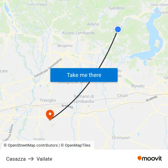 Casazza to Vailate map