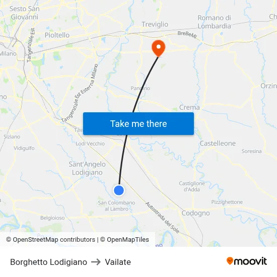 Borghetto Lodigiano to Vailate map