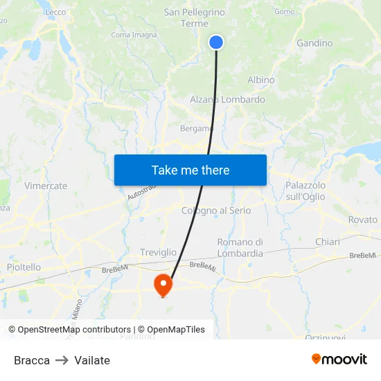 Bracca to Vailate map