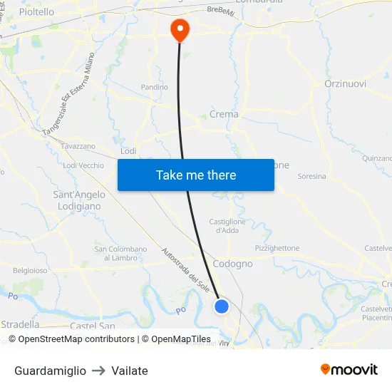Guardamiglio to Vailate map