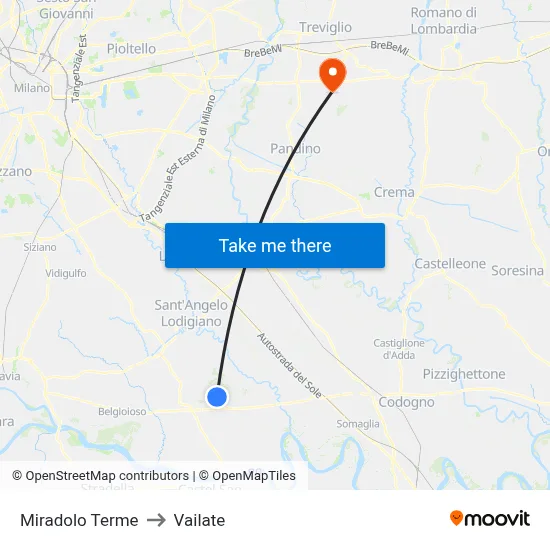 Miradolo Terme to Vailate map