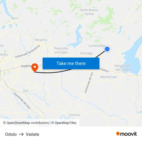 Odolo to Vailate map