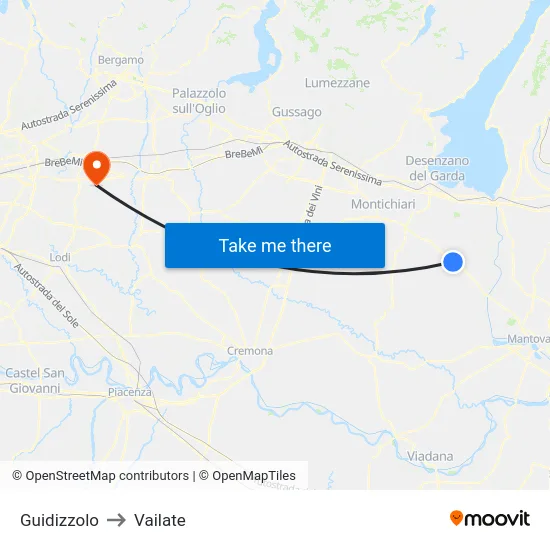 Guidizzolo to Vailate map
