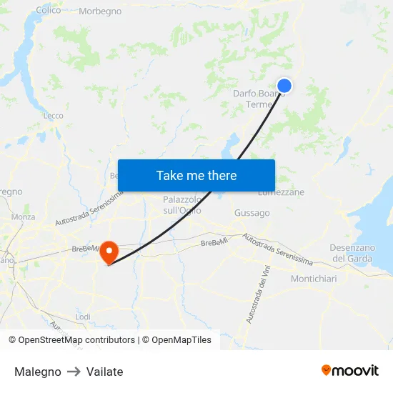 Malegno to Vailate map