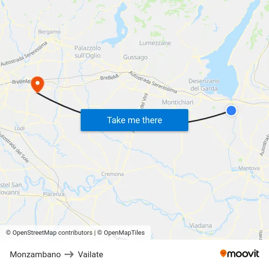 Monzambano to Vailate map