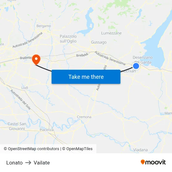 Lonato to Vailate map