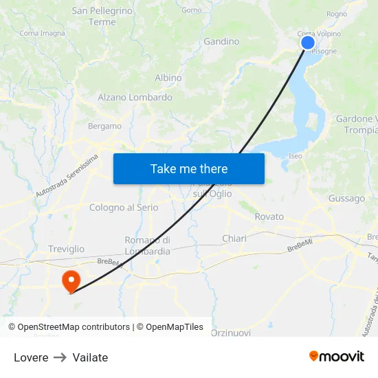 Lovere to Vailate map