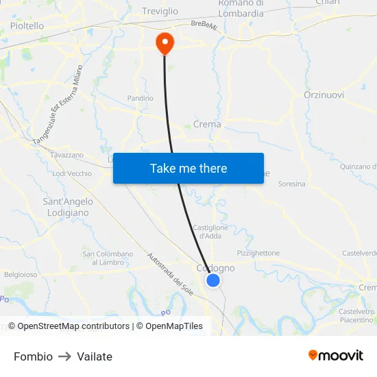 Fombio to Vailate map