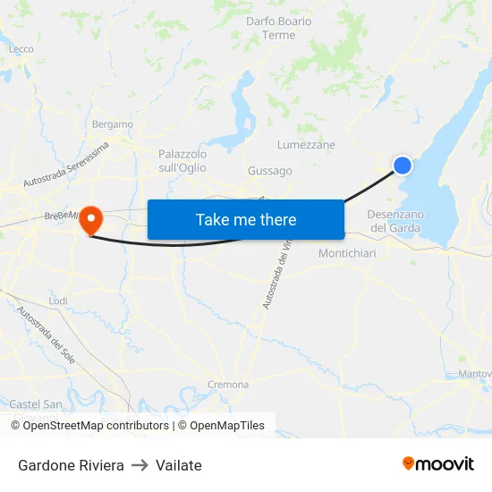 Gardone Riviera to Vailate map