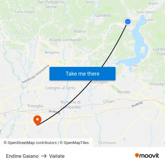 Endine Gaiano to Vailate map
