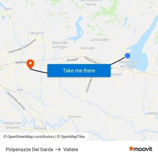 Polpenazze del Garda to Vailate map