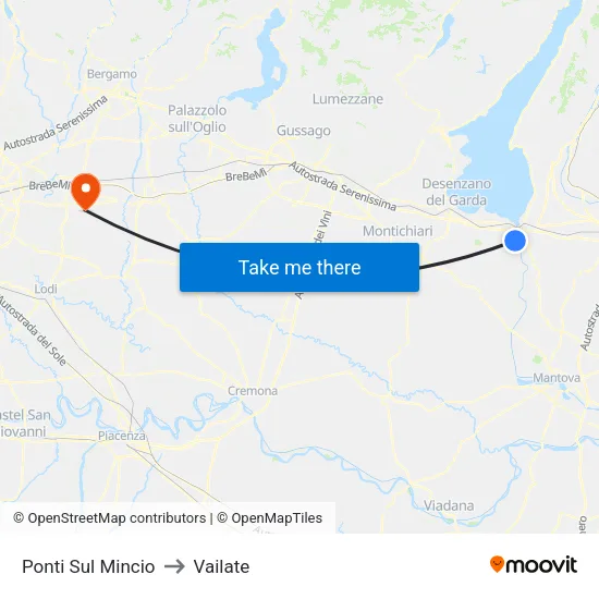 Ponti Sul Mincio to Vailate map