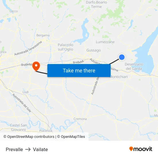 Prevalle to Vailate map