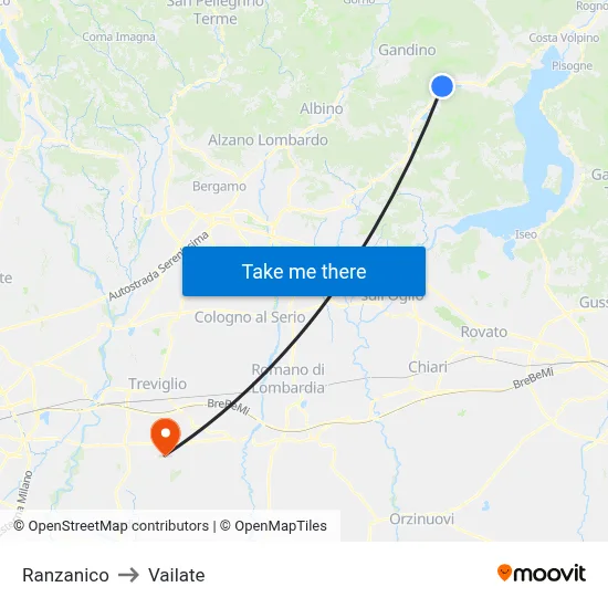 Ranzanico to Vailate map
