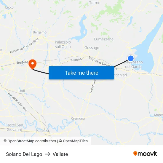Soiano Del Lago to Vailate map