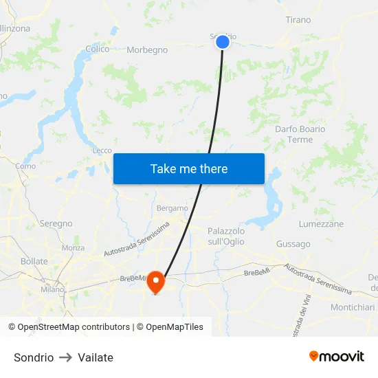 Sondrio to Vailate map