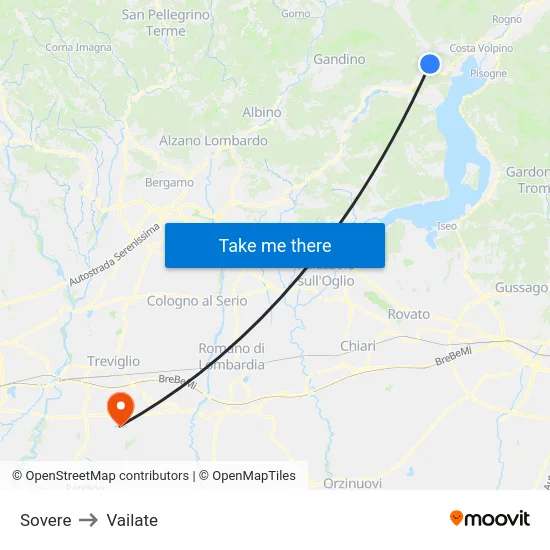Sovere to Vailate map