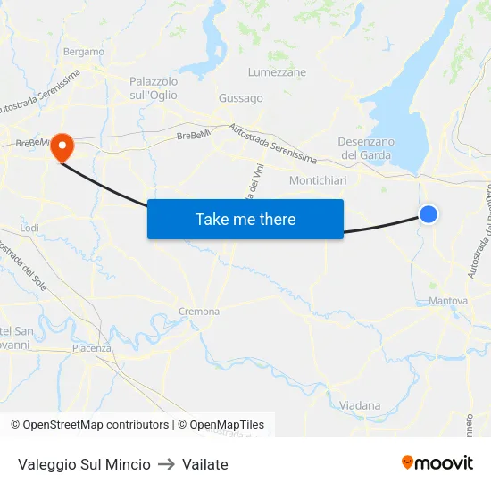 Valeggio Sul Mincio to Vailate map