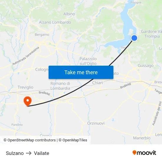 Sulzano to Vailate map
