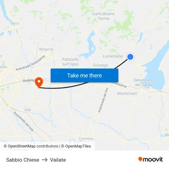 Sabbio Chiese to Vailate map